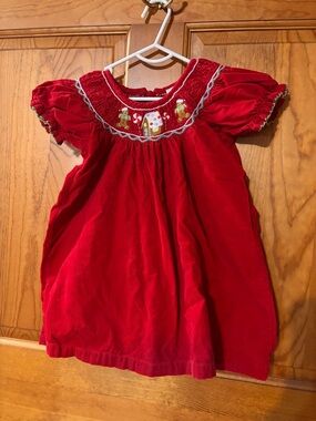 Vintage Corduroy Smocked Toddler Dress with Holiday Embroidery
